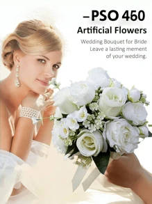 1 pièce Bouquet de mariage pour la mariée aux fleurs de Gypsophile roses, bouquet blanc pour la mariée, bouquet de fleurs artificielles pour le mariage, bouquet de demoiselle d'honneur avec ruban de soie, Saint-Valentin, décoration de bouquet de roses en perle, dentelle et maille