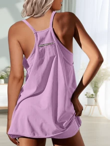 Conscious Women In Summer 2025 Sleeveless Casual Tennis Workout Mini Dress With Shorts - Màu tím - Xem 4