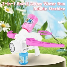 3 In 1 Bow And Arrow Bubble Machine Gun Pink - Pink - View 3
