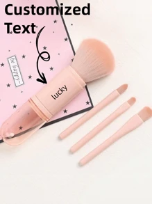 Set di pennelli da trucco personalizzati 4 in 1, set di strumenti cosmetici mini, pennello retrattile per fondotinta, pennelli per trucco portatili