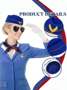 5 pièces Accessoires de costume d'hôtesse de l'air pour femmes, tenues d'hôtesse de l'air, chapeau, lunettes de soleil, foulard, gants pour Halloween