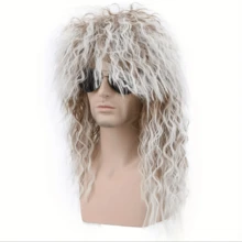 80s Mullet Wig For Men & Women Fancy Dress Carnival Wigs Blonde Curls Hippie Rocker 70s Heavy Metal Costume Mullet Theme Party Halloween Wig - Multicolor - View 9