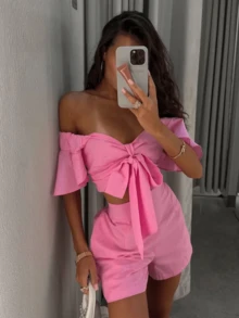 Women's Fashion Large Round Neck Plain Bow Knot Back Sleeveless Top