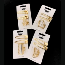 Z.W BIJUX - Kit Of 3 Gold Metal Alloy Hair Clips - 金色 - 查看 3