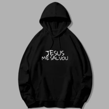Ganguru Sweatshirt With Pocket Gospel Jesus Saves Unisex Cotton Frannelado - màu đen - Xem 2