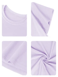 青少年女孩休闲印花紫色圆领短袖T恤上衣，夏季 - 淡紫色 - 查看 5