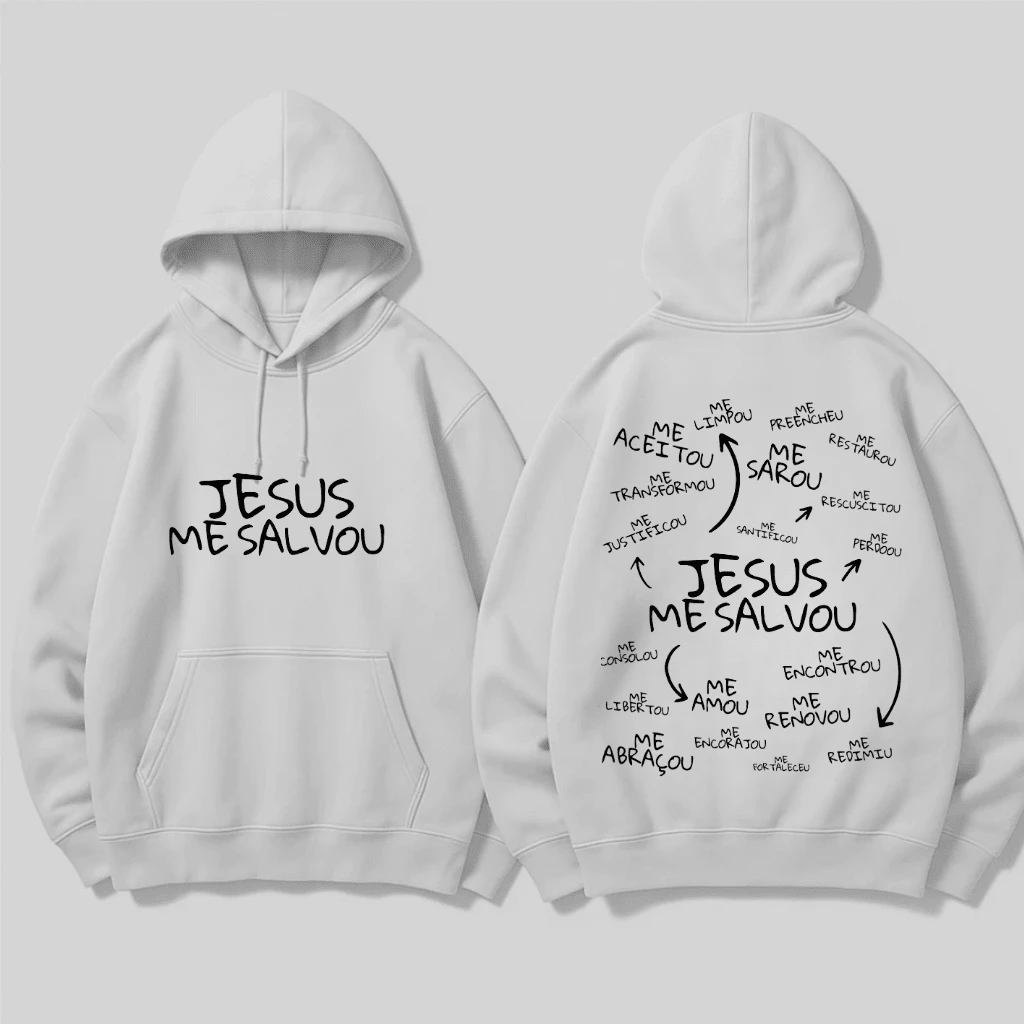 Ganguru Sweatshirt With Pocket Gospel Jesus Saves Unisex Cotton Frannelado - trắng - Xem 1