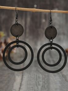 One Pair Cross-Border European And American Retro Geometric Circular Patchwork Wooden Earrings - Brown - View 8