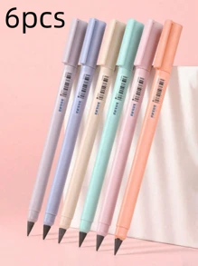 6pcs Creative Black Tech No-Need-Sharpening Everlasting Pencil, Ink-Free For Students, Drawing, School And Office Supplies (Random Color) Back To School