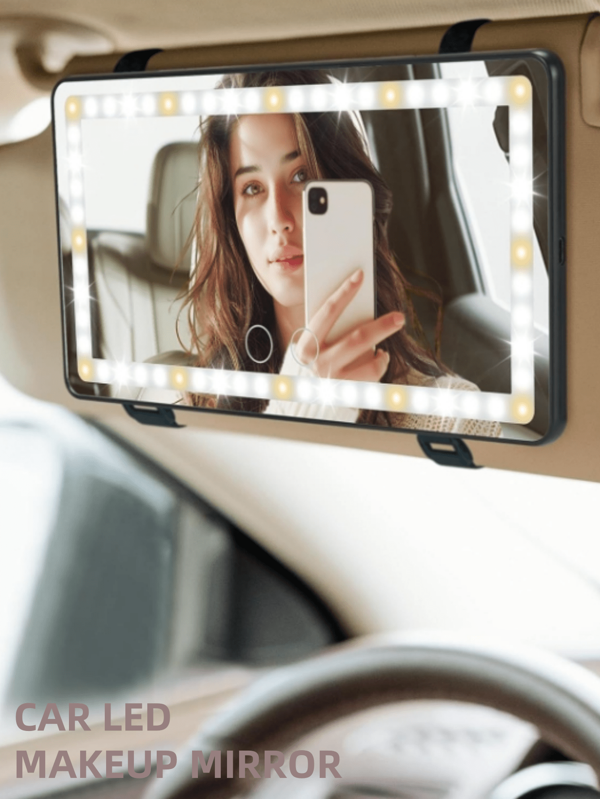 1 PC Car Sun Visor LED Vanity Mirror,Intelligent Touch LED Car Makeup Mirror - 3 Light Modes & 60 LEDs - Rechargeable & Dimmable Touch Control - Perfect For On-The-Go Makeup, Universal Car Interior Accessory For Cars, Trucks & SUVs - Ideal Christmas Gift Valentine's Day Gifts For Women
