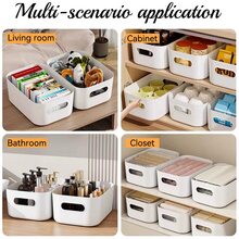 10 件白色塑料储物篮带手柄 - 多功能矩形储物盒，适用于厨房橱柜、浴室和食品储藏室 - 非常适合香料、零食必需品、搁板篮