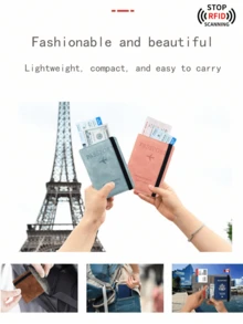 Travel Wallet Anti-Theft Passport Holder, RFID Simple Thin Multifunctional Passport Wallet Travel Passport Bag ID Card HolderFor Travel For Flight For Back To School Lightweight - Pink - View 13