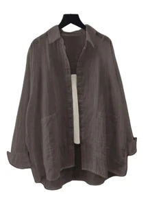 Camisa casual de mujer de manga larga con hombros caídos, bolsillos y detalles de botones, de tela tejida, longitud regular