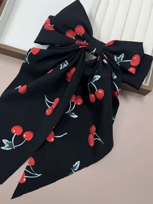 1 pieza Pinza de pelo con clip de mariposa de doble capa, con estampado de cereza y cinta de tela teñida de arándano, accesorio de pelo lindo adecuado para uso diario