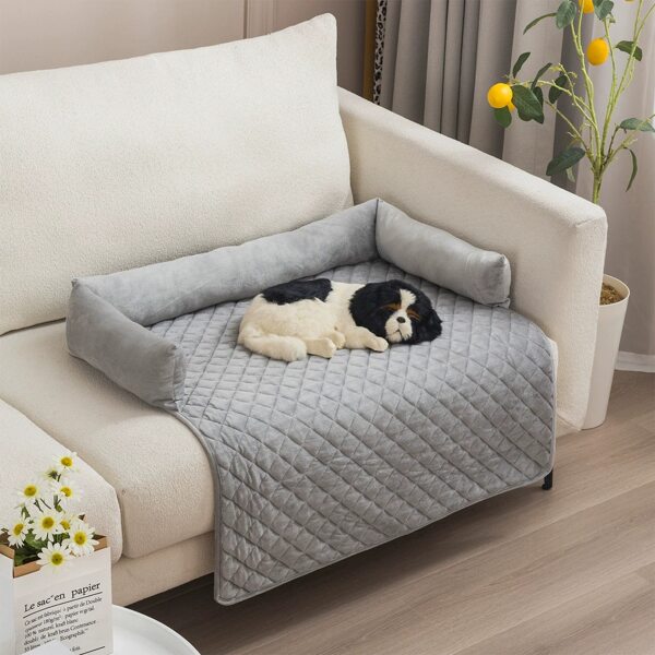 Wasserdichtes Sofakissen für Zuhause, Auto, Haustierkissen, Antifouling-Hundematratze, karierter Sofabezug, waschbare Schlafunterlage für Katzen und Hunde, 90 * 120 cm, Hellgrau