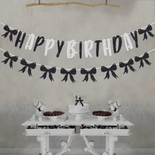 1 Set Black Bowknot Birthday Banner, Suitable For Birthday Party Decoration, Room Decoration, Photo Backdrop Tapestry Flag School Decor School Surprise Dormitory Decor Back To School