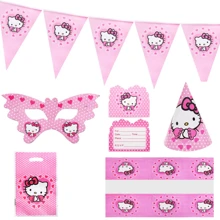 Sanrio مجموعة أعلام ثلاثية الأبعاد لديكورات حفلة هالو كيتي ، تشمل: أعلام ثلاثية ، قبعات ورقية ، سفرة ، بطاقات دعوة ، أكياس بلاستيكية ، أقنعة
