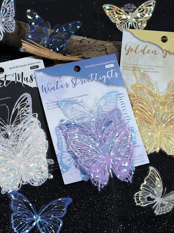 20 Peças Adesivos Holográficos Iridescentes de Flores e Borboletas - Adesivos Brilhantes Transparentes para Scrapbook, Diário, Artesanato, À Prova d'Água e Claros, Adequados para Resina, Artesanato e Decoração de Parede com Adesivos de Scrapbook