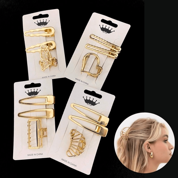 Z.W BIJUX - Kit 3 Presilhas de Cabelo Liga de Metal Dourado
