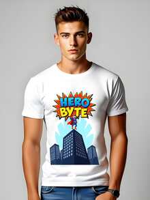 Hero Byte Comic Book Style T-Shirt - Superhero Graphic Tee - White - View 1
