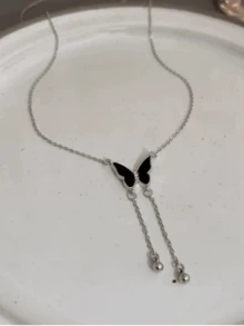 1pc Elegant European Style Dainty Butterfly Pendant Necklace With Rhinestone, Versatile & Sweet, Layered Choker Design - Butterfly Tassel - View 4