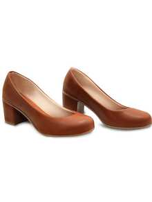 Pumps Thick Heel Doll Shoes Fashion Comfort Retro Doll Shoes High Heel Square Block Party Patent Leather And Napa Comfortable Closed Low Heel Square Shoes Elegant For Office And Work Round Toe - 焦糖棕 - 查看 3