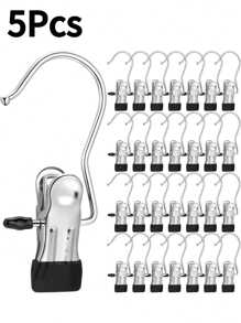 20Pcs,Simple Stainless Steel Hook Clip, Stainless Steel Clothes Clip,Clothes Hooks,Multifunctional Single Hook Clip For Pants, Skirts, Room Decoration Stuff,Organization And Storage,Drying Windproof Hook Clip, Household Space Saving Organizer For Bedroom, Closet, Wardrobe, Home, Dorm