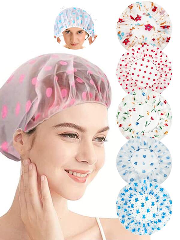 3 gorros de ducha con estampado de lunares, gorros de ducha multiusos y coloridos, impermeables y elásticos, reutilizables para mujeres, de gran tamaño, en múltiples colores: rosa, verde, azul, muy adecuados para el baño, mascarilla capilar, acondicionador, amigables para viajar, reutilizables, de moda y prácticos, diseño lindo e interesante, mantienen el cabello seco, accesorios de ducha esenciales, decoración del baño en el hogar