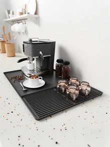 2-In-1 Silicone Coffee Mat With Raised Edges, Size 59.94x39.88cm, Designed To Protect Coffee Bar Countertops. Suitable For Coffee Machines, Espresso Machines And Saucer-Shaped Drying Mats, With Non-Slip Design And Removable Absorbent Pads, Easy To Clean, Coffee Bar Accessories Back To School
