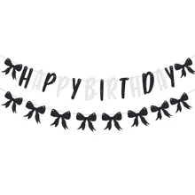 1 Set Black Bowknot Birthday Banner, Suitable For Birthday Party Decoration, Room Decoration, Photo Backdrop Tapestry Flag School Decor School Surprise Dormitory Decor Back To School