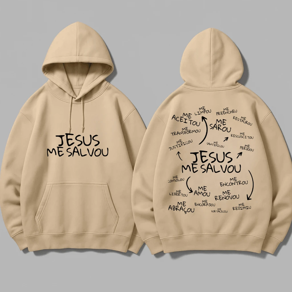 Ganguru Sweatshirt With Pocket Gospel Jesus Saves Unisex Cotton Frannelado - 米色 - 查看 1
