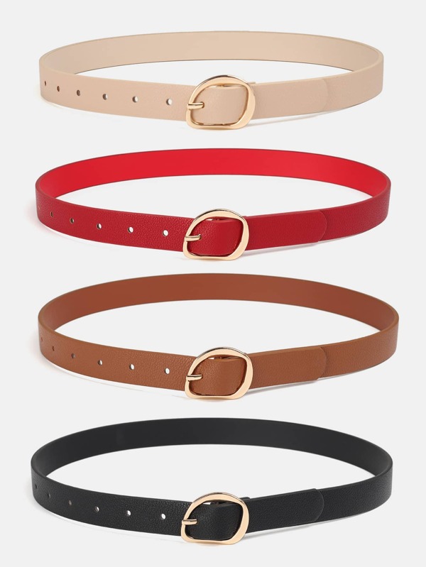 1pc Solid Color Casual PU (Polyurethane) Decorative Belt For Women, Asymmetrical Buckle Suitable For Daily Use