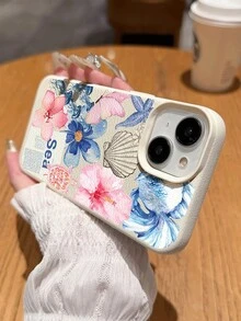 1 件花朵和贝壳拼布图案防水防震防滑软手机壳适用于苹果和手机
