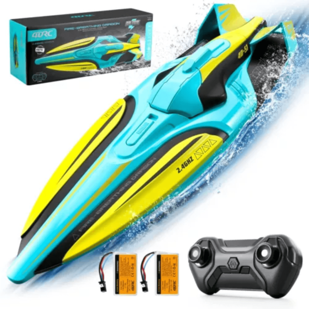 Bateau télécommandé 4DRC S1, pour enfants et adultes. Bateaux de course 2,4 GHz à plus de 32 km/h, pour les piscines et les lacs. 4 canaux, alarme de batterie faible, récupération en cas de chavirage, 2 batteries rechargeables. Jouets et cadeaux pour garçons et filles