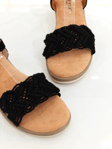 Revreal Macrame Flat Sandals – Casual, Comfortable, & Boho Chic波西米亞可愛Elegant優雅度假時尚沙灘Casual休閒 - 黑色 - 查看 2