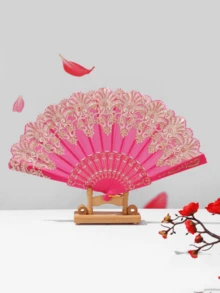 1pc Personalized Elegant Vintage Floral Folding Fan - Ladies White, Rose Red, Sky Blue Hand Held Fan With Silver Flower Pattern, Suitable For Weddings, Galas And Parties, Fashionable Dance Fan - Multicolor - View 3