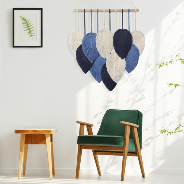 Bohostil handgefertigte gewebte Seil Wandbehang Dekoration, Blattdesign, Wanddekoration für Wohnzimmer, Flurbereich, Schlafzimmer, Heimdekoration