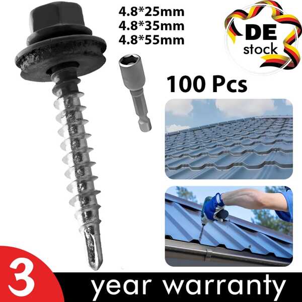 100Stk Trapezblech Schrauben RAL 7016 Bohrschraube Dach Holz BIT Gratis NEU