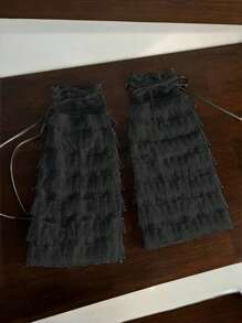 1 Paar Damen Frühling/Sommer Y2K Stil unifarbene, süße Studentenlolita-Prinzessin-Spitzenbesatz Mesh Beinwärmer
