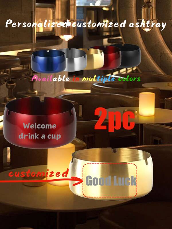Customized Stainless Steel Windproof Ashtray, 1/2/10pcs, Personalized Text/Graphics, Suitable Gift For Men, Customized Ashtray For Stores/Brands, For Balcony, Living Room, Garden, Smoking Area, Portable & Mini Design For Outdoor Use