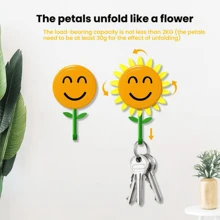 1/2PCS Sunflower Wall Hooks - Stretchable Self-Adhesive No Drill Hooks For Kitchen,Office,Door (ABS Material) Cute Flower Hooks For Keys,Towels,Home Decor