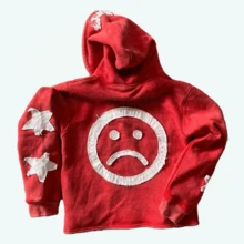 INFW Hoodie Street Star Pattern Patchwork Sweater Letter Long Sleeve Y2K Hoodie - Đỏ - Xem 2