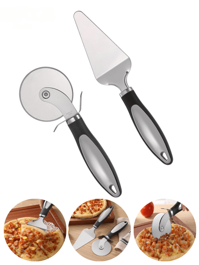 1/2 piezas Cortador de pizza de acero inoxidable, espátula para queso, rueda para pizza de masa fina, herramienta para hornear, cortador de tarta de pizza, utensilios de cocina para el Día de la Madre