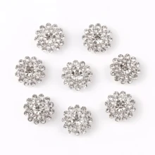 50pcs/Pack, 14mm Large Double Layer Sunflower Rhinestones, White Crystal Pearl Silver Base Rhinestone Buttons, DIY Garment Decor Accessories - Multicolor - View 8