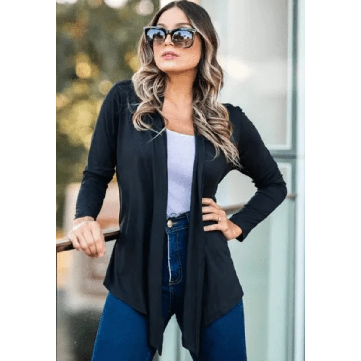 WOMEN'S CARDIGAN COAT JACKET WOMEN'S CARDIGAN Simple Casual Knitted Fabric Asymmetrical - 黑色 - 查看 1