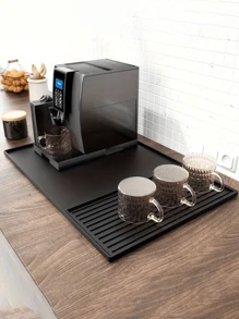 2-In-1 Silicone Coffee Mat With Raised Edges, Size 59.94x39.88cm, Designed To Protect Coffee Bar Countertops. Suitable For Coffee Machines, Espresso Machines And Saucer-Shaped Drying Mats, With Non-Slip Design And Removable Absorbent Pads, Easy To Clean, Coffee Bar Accessories Back To School