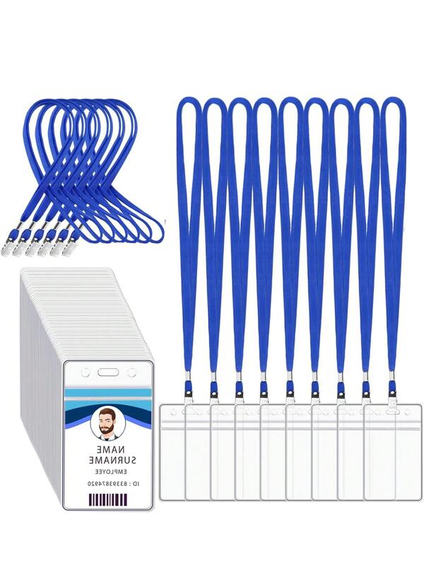 1/10/12pcs Lanyard With ID Holder,Lanyard Badge Holder And Lanyards For ID Badges,Waterproof 2Resealable Name Tag Vertical Badge ID Card Holders And Flat Neck School Supplies,Back To School