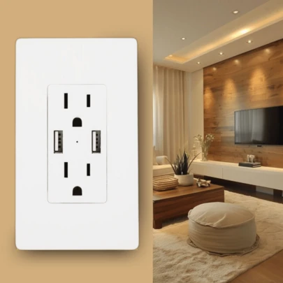 Placa Contacto Doble Con 2 Puertos USB Dúplex de 24A Resistente a Manipulaciones, Doble Contacto Normal y USB de Alta Velocidad, Diseño Moderno y Elegante