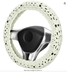 Handmade Crochet White Steering Wheel Cover And Seat Belt Cover Car Decor Set Interior Decoration - 均碼 - 查看 4