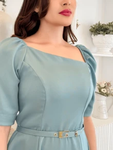 Loose Midi Dress With Princess Sleeves, Tailored Social Party Guest - 綠色 - 查看 4